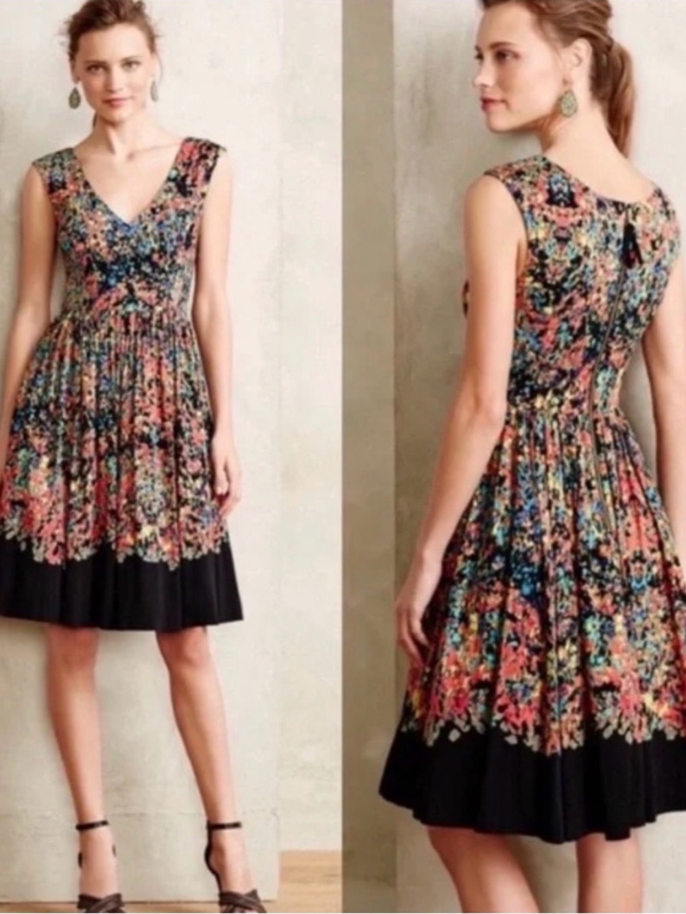 Anthropologie Sleeveless Multicolor Floral Fit & Flare Dress